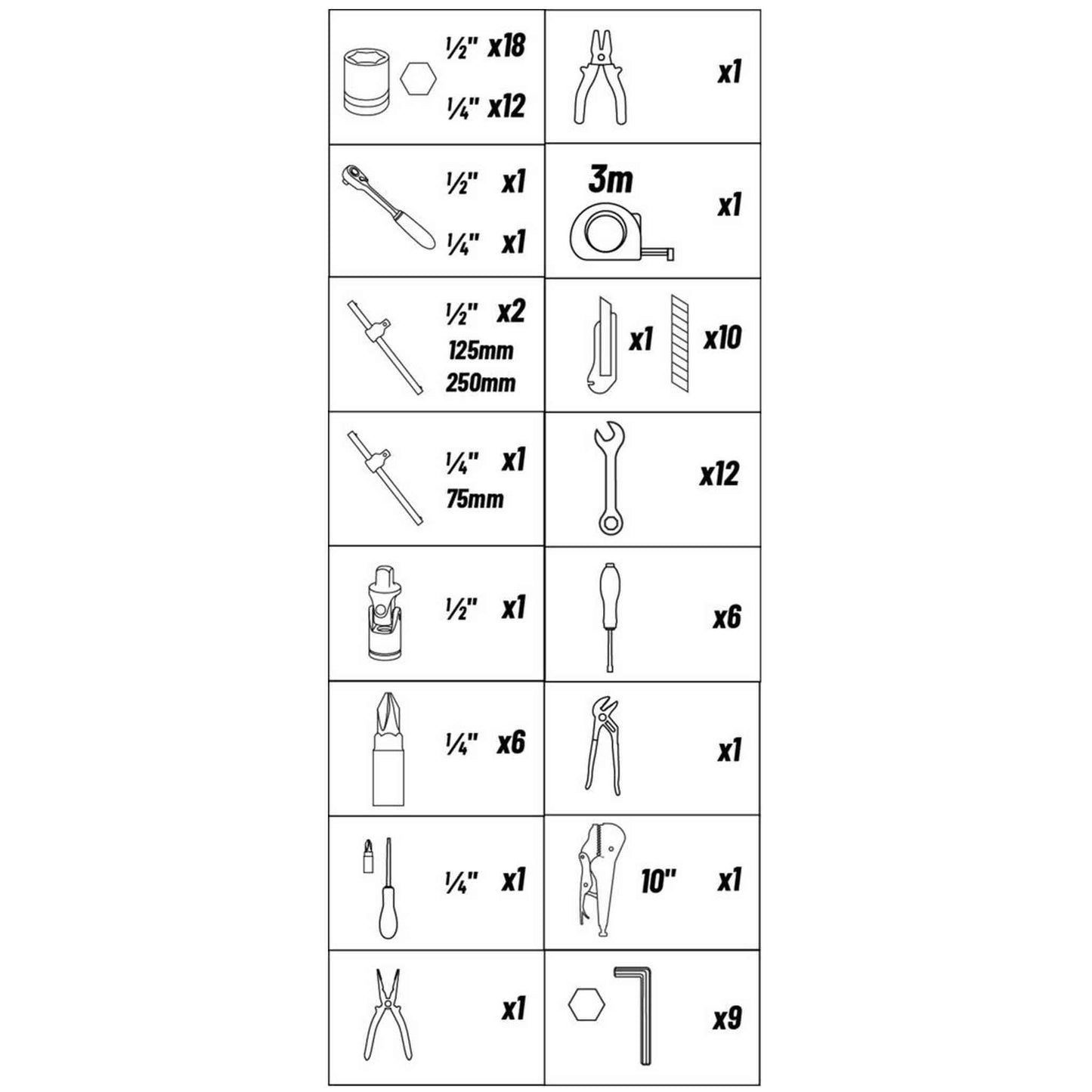 Caisse à outils composée de 85 outils