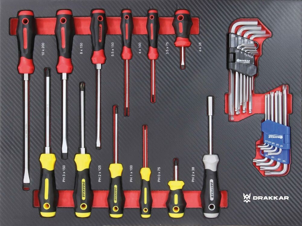 Servante d'atelier 7 tiroirs composée de 176 outils - modules finition carbone