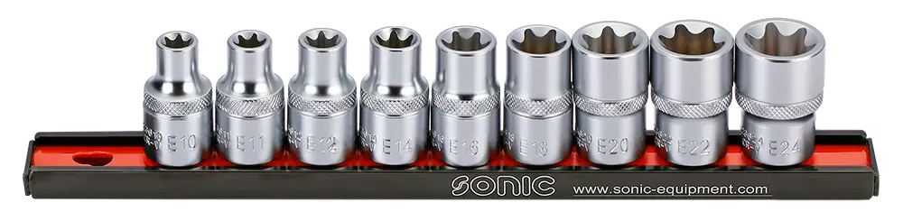 Rack de douilles 1/2'' courtes Torx 9-pcs.