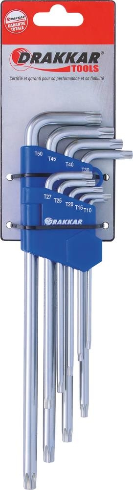 Clé Torx® extra longue de T10 à T50 - étui pivotant de 9 pcs sur carte