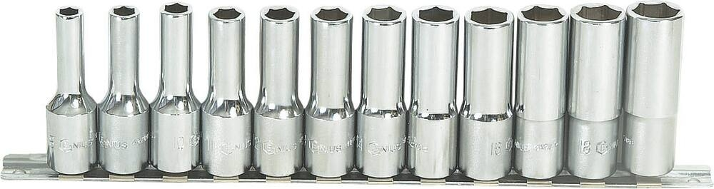 Douilles longues 1/2" de 8 à 19mm - blister avec rack métallique de 12 pcs