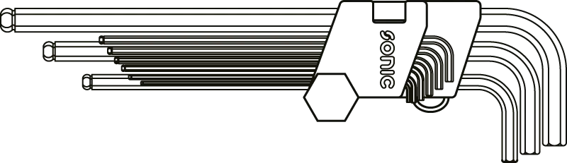 Clés mâles extra longues coudées tête sphérique étui 10-pcs.