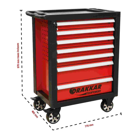 SERVANTE 7 TIROIRS ROUGE (97CM) SANS ACCESSOIRES *DT*