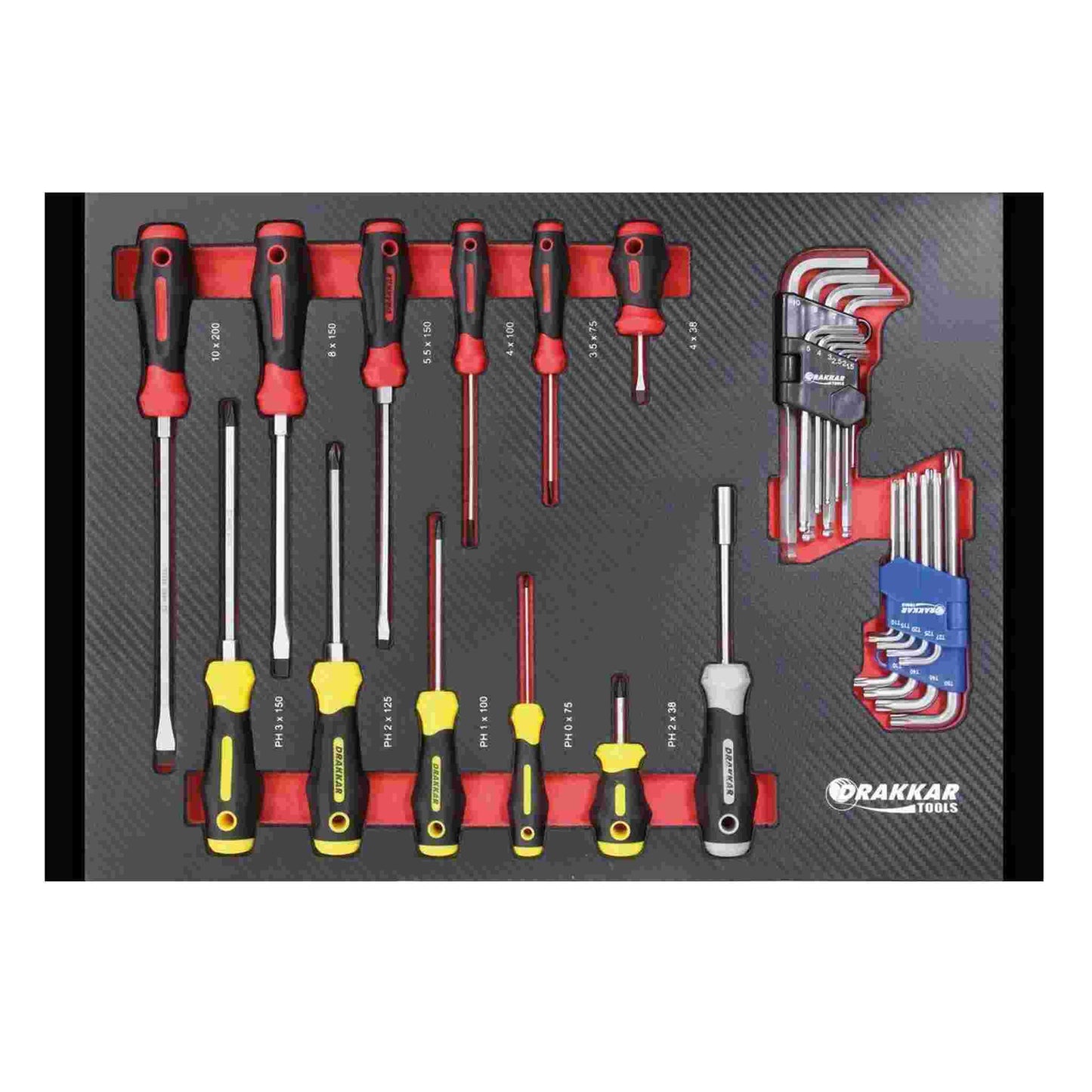Servante d'atelier 10 tiroirs composée de 176 outils - modules finition carbone