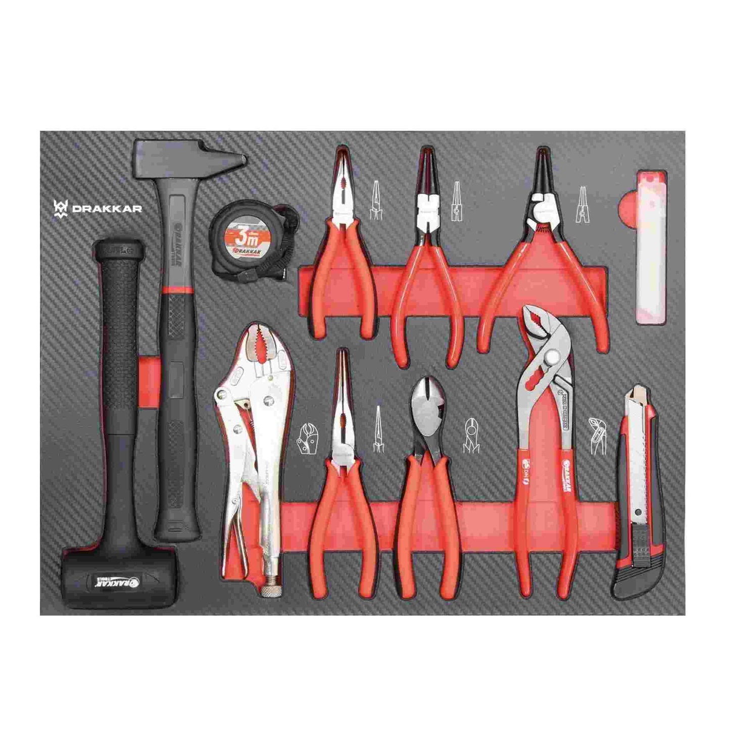 Servante d'atelier 7 tiroirs composée de 176 outils - modules finition carbone
