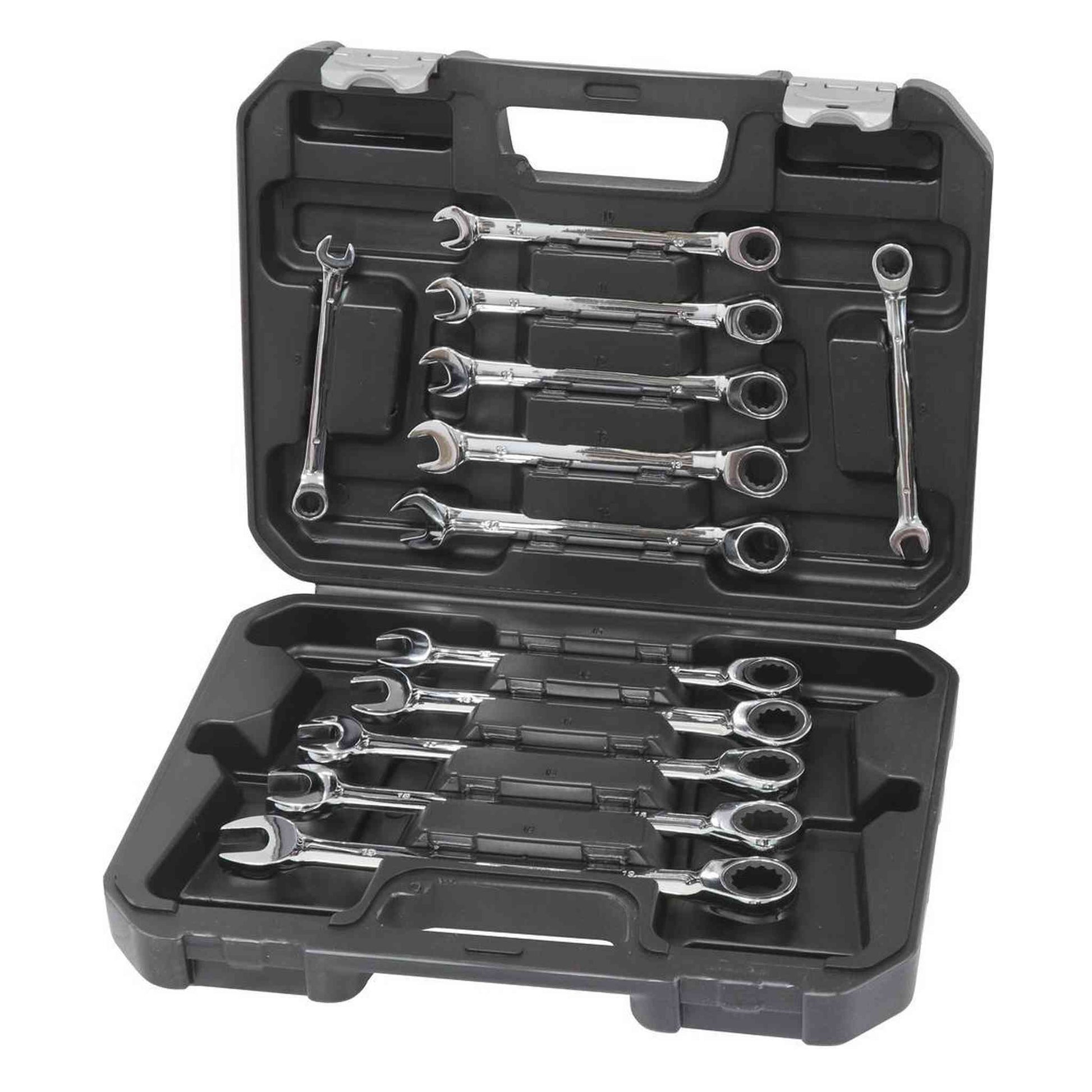 12 CLES MIXTES DROITES A CLIQUET EN MALLETTE - 8 A 19MM