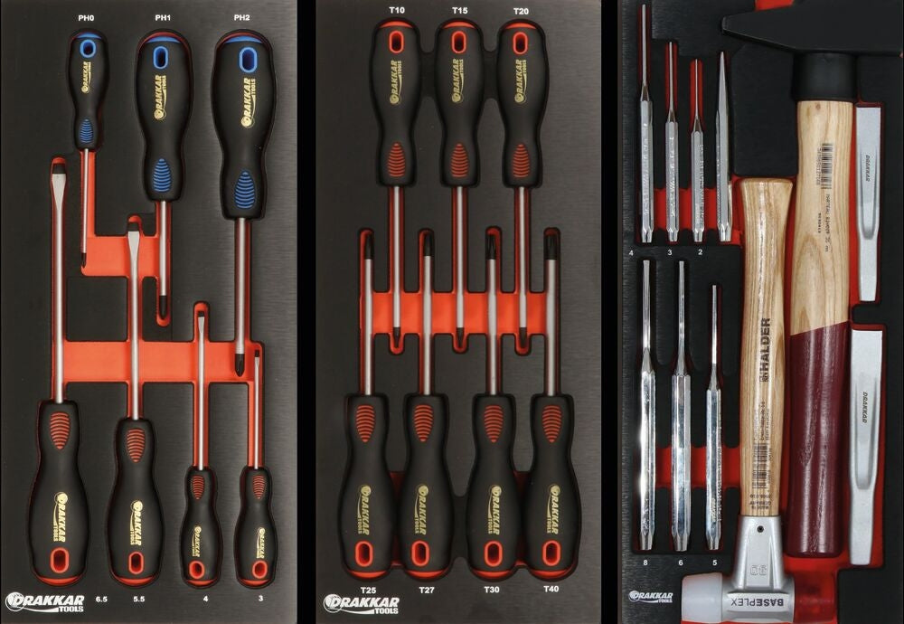 Servante d'atelier 8 tiroirs composée de 249 outils - modules finition métal