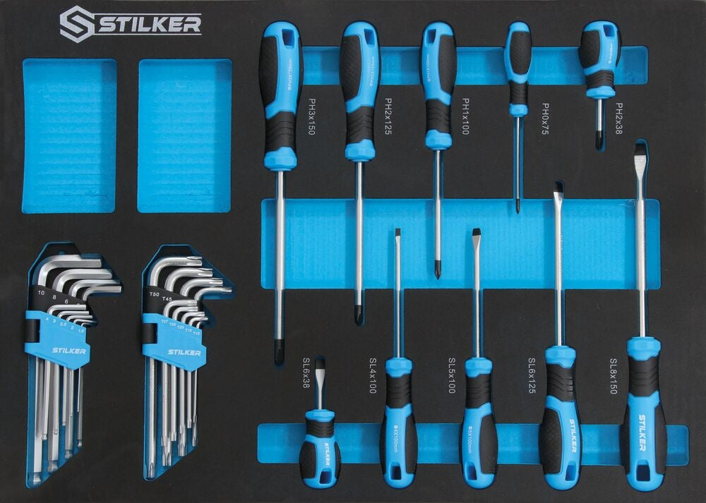 Servante d'atelier 7 tiroirs composée de 147 outils - modules mousse