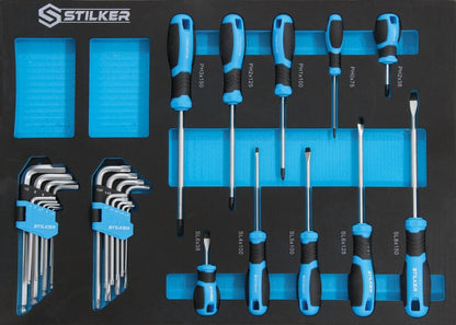 Servante d'atelier 7 tiroirs composée de 147 outils - modules mousse