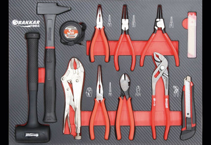 Servante d'atelier 10 tiroirs composée de 176 outils - modules finition carbone