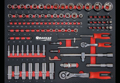 Servante d'atelier 10 tiroirs composée de 176 outils - modules finition carbone