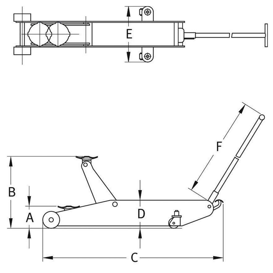 Cric rouleur 3T avec pédale 115/500mm longueur 1015mm
