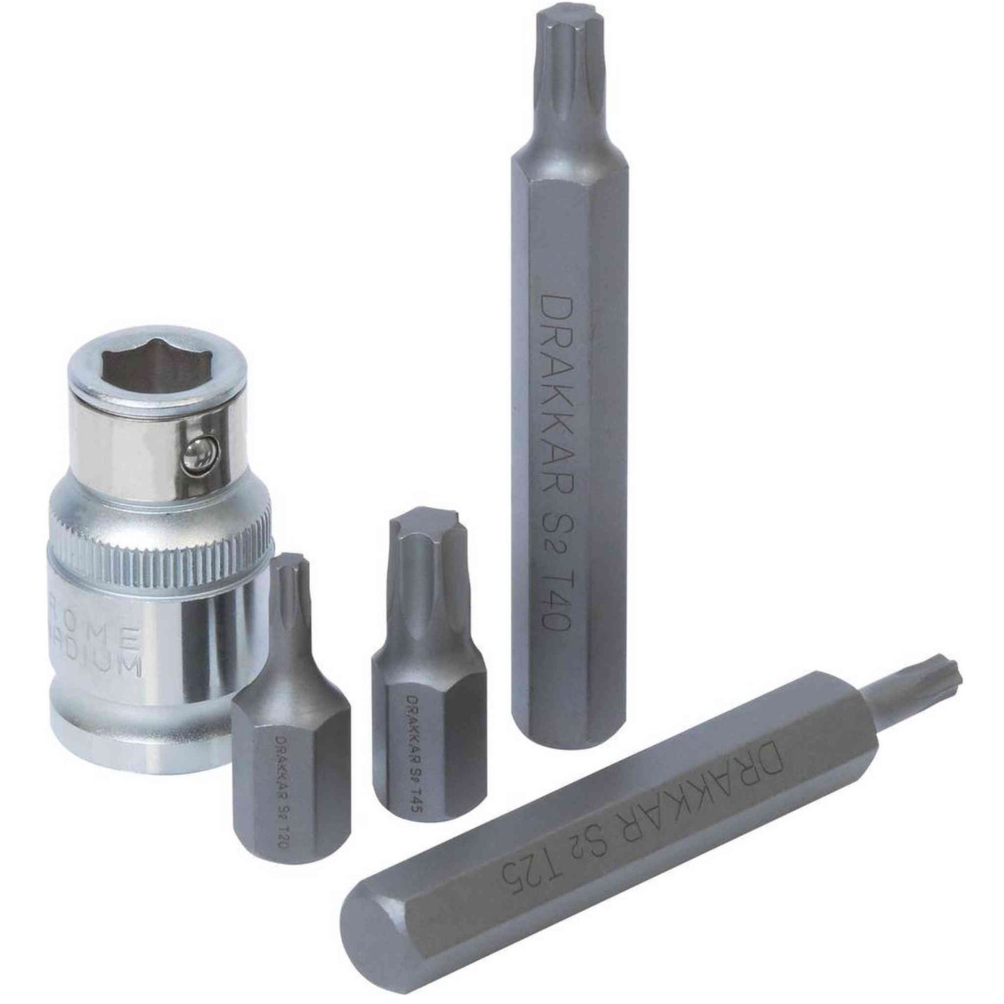 Embout hexagonal 10mm Torx® de T20 à T55 avec douille 1/2 porte embout - coffret métallique de 15 pcs