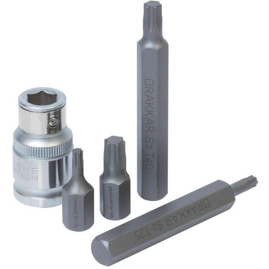 Embout hexagonal 10mm Torx® de T20 à T55 avec douille 1/2 porte embout - coffret métallique de 15 pcs