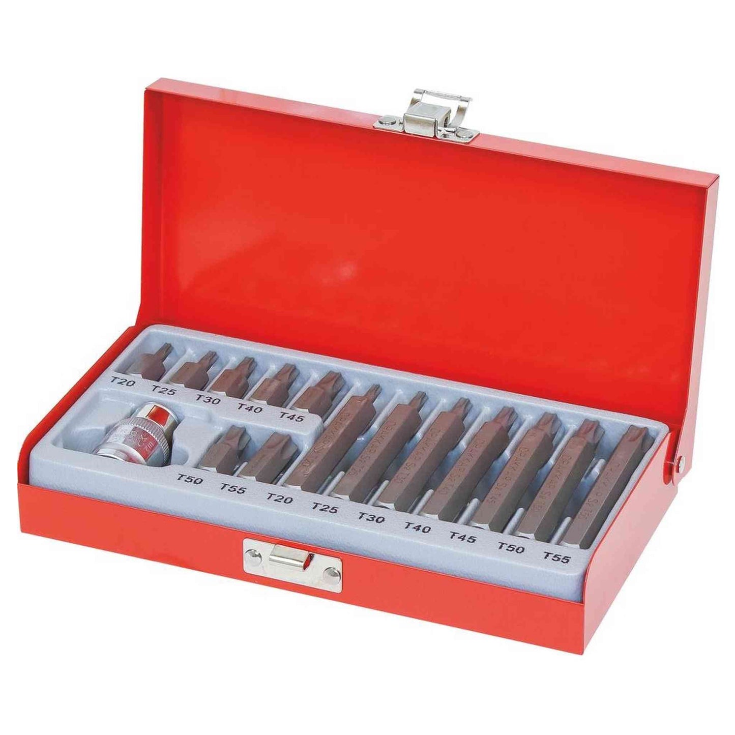 Embout hexagonal 10mm Torx® de T20 à T55 avec douille 1/2 porte embout - coffret métallique de 15 pcs