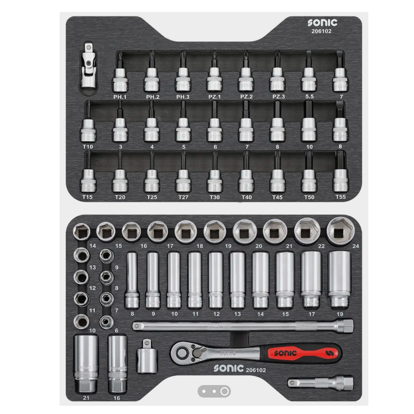 Malette BMCS cliquet et douilles 3/8'' 61-pcs. Sonic