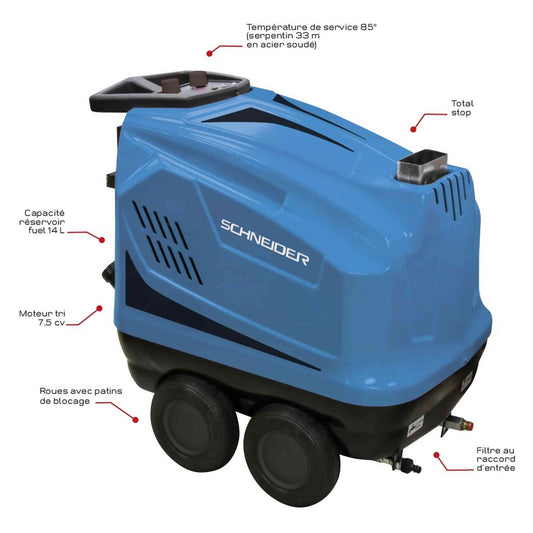 NETTOYEUR HP EAU CHAUDE TRI 15L/M 200 BARS + FLEXIBLE 15M