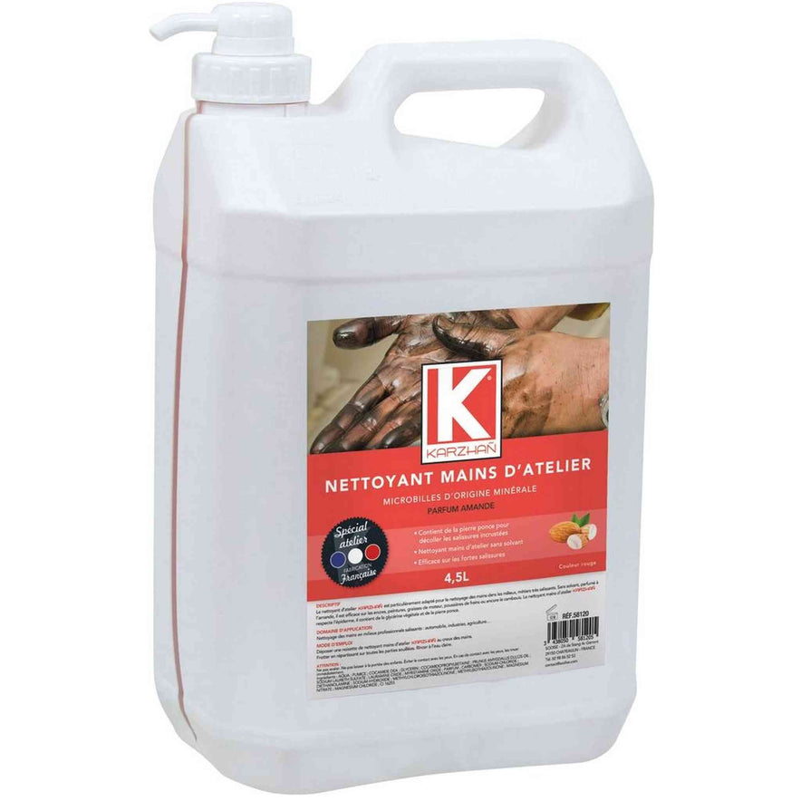 Nettoyant mains d'atelier Karzhan rouge parfum amande 4,5L avec pompe