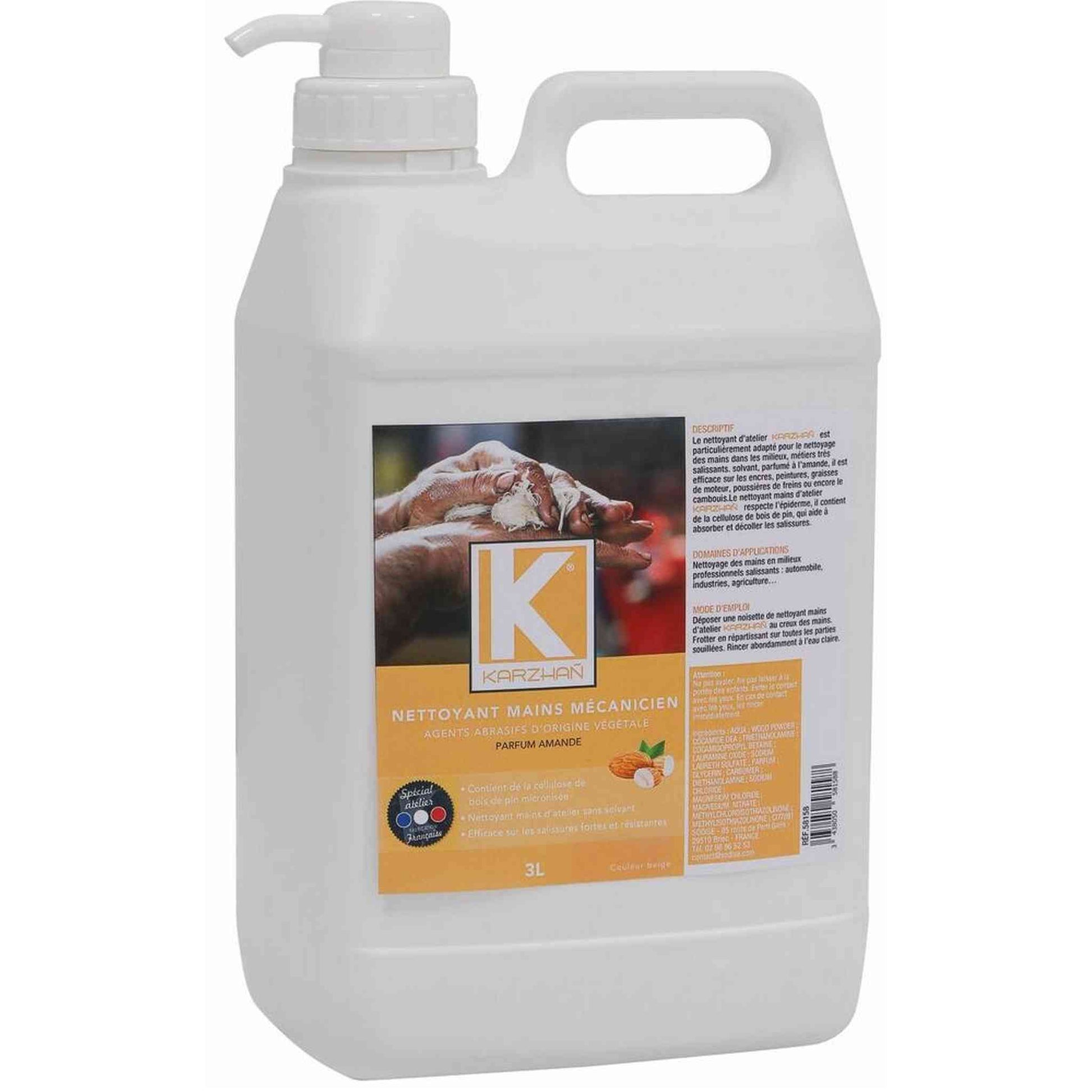 Nettoyant mains mécanicien beige parfum amande jerrican 3L avec pompe