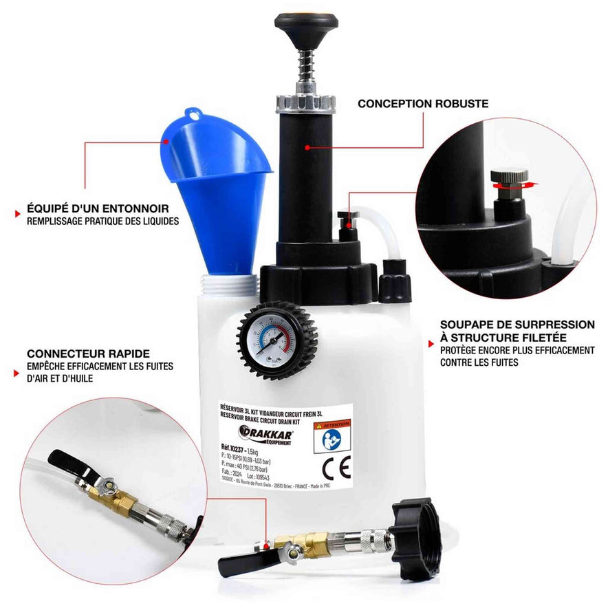 PURGEUR DE CIRCUITS DE FREINS 3L AVEC BOUTEILLE DE RECUPERATION 1L