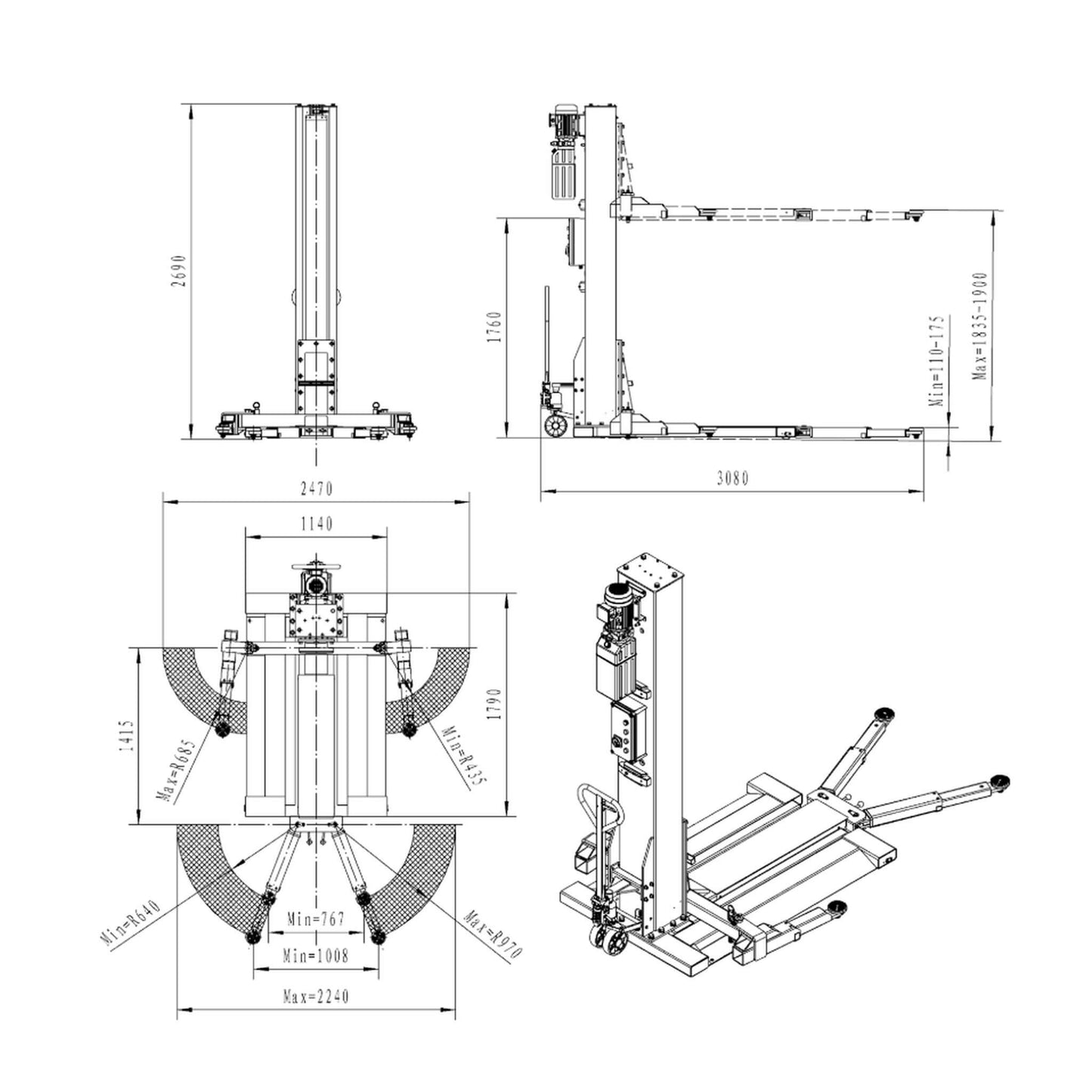 Pont mono colonne L121F dim