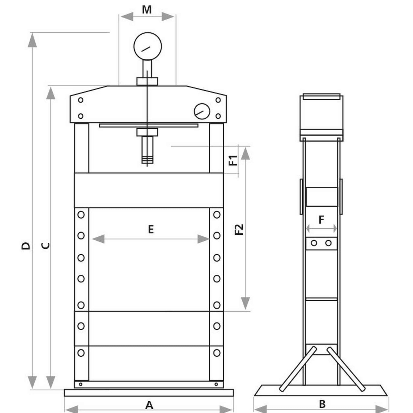 Presse d'atelier manuelle 20T bâti boulonné