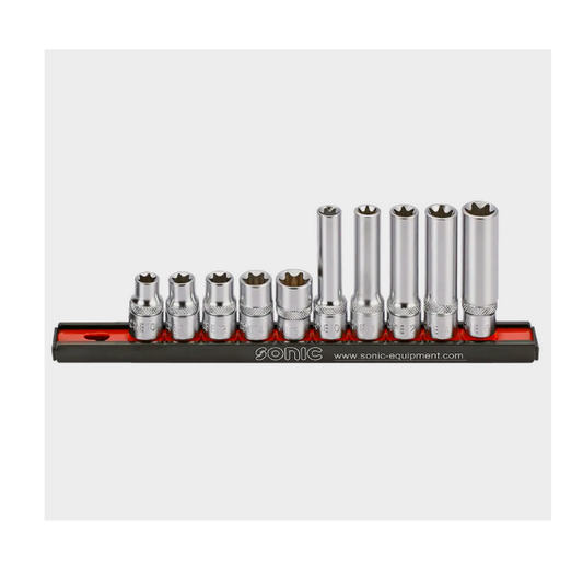 Rack de douilles 3/8 courtes et longues Torx 10-pcs.
