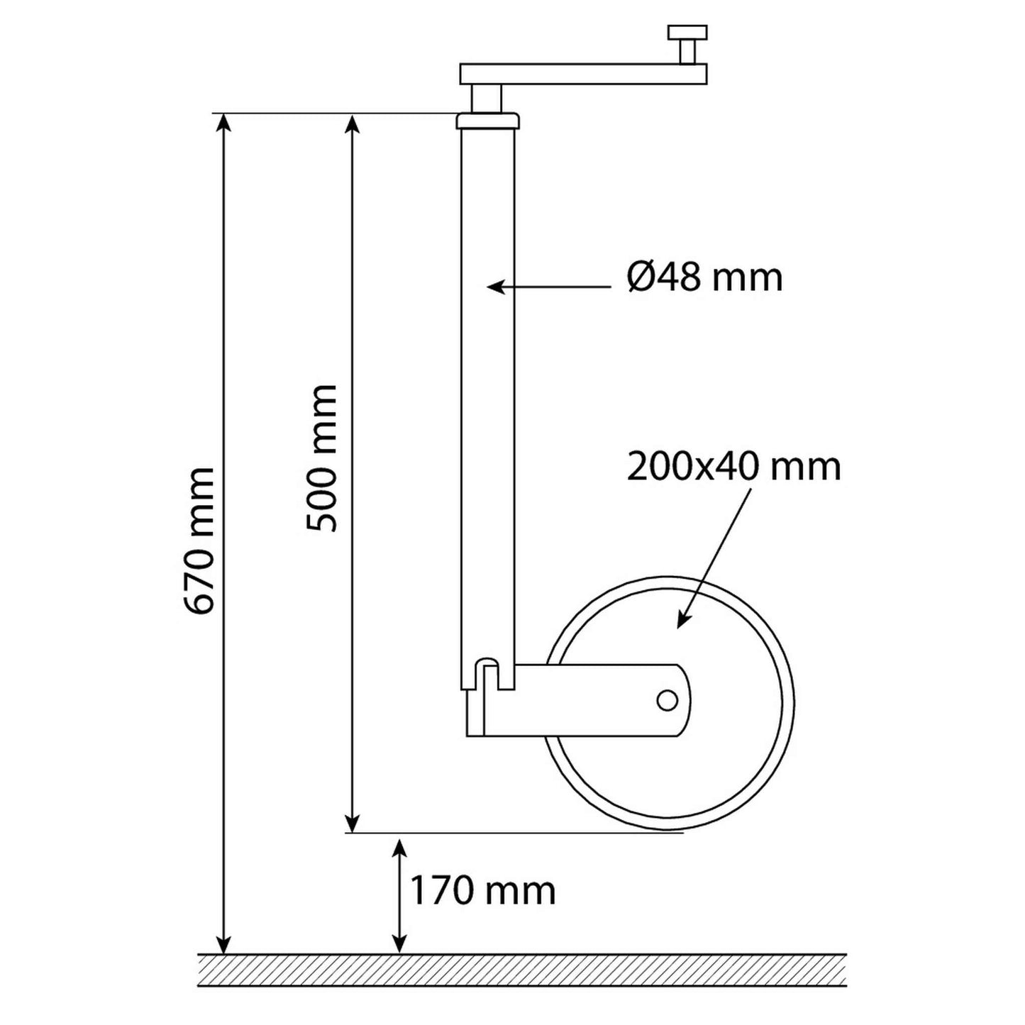 Roue jockey jante acier 48mm course de 170mm 150kg