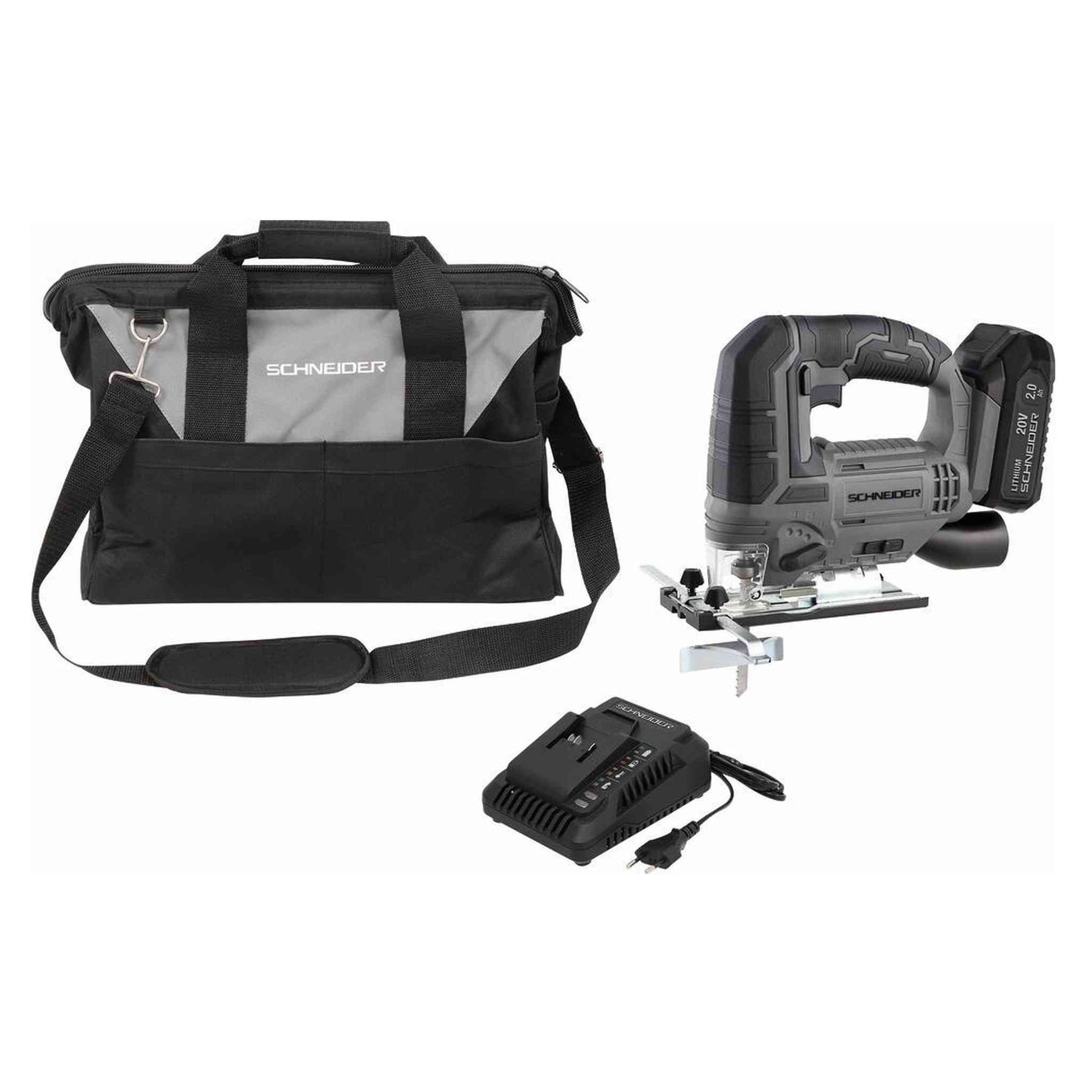 SCIE SAUTEUSE 20V + BATTERIE 2 AH + CHARGEUR + SAC DE RANGEMENT