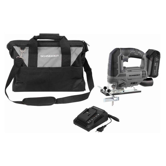 SCIE SAUTEUSE 20V + BATTERIE 2 AH + CHARGEUR + SAC DE RANGEMENT