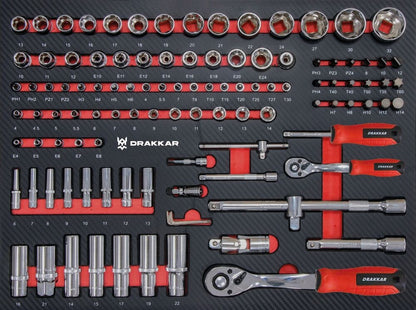 Servante d'atelier 7 tiroirs composée de 176 outils - modules finition carbone