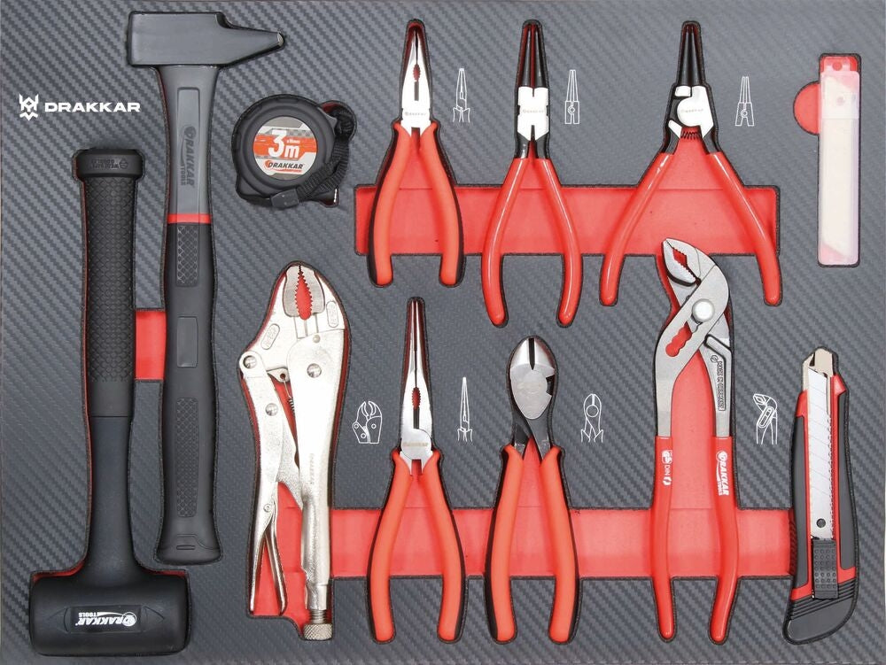 Servante d'atelier 7 tiroirs composée de 176 outils - modules finition carbone