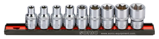 Rack de douilles 1/2'' courtes Torx 9-pcs.