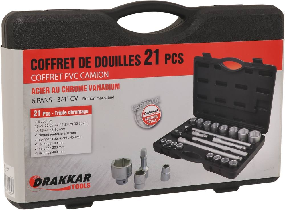 COFFRET PVC DE DOUILLES CAMION 21PCS-6PANS-3/4"CV  *DT*