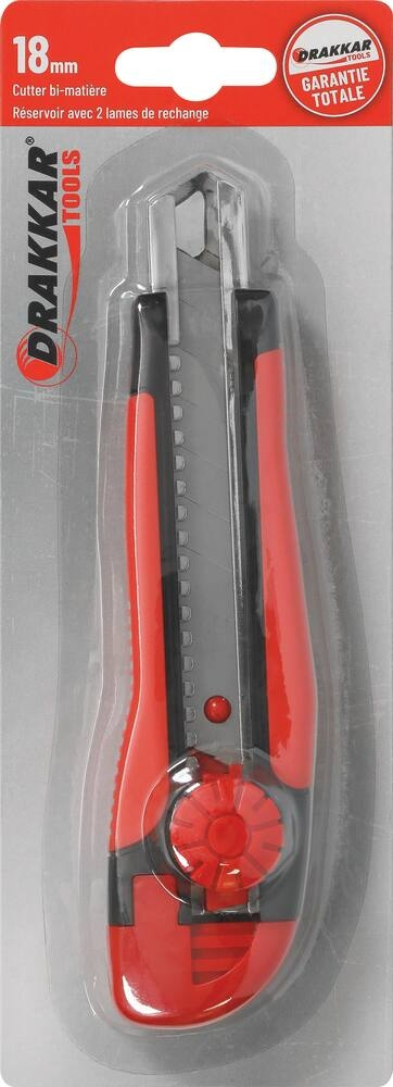 Cutter 18mm avec molette de serrage bi-matière - blister