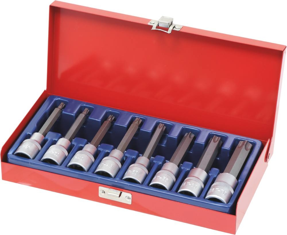Douilles tournevis 1/2" avec embout 100mm Torx® de T27 à T70 - coffret métallique de 8 pcs