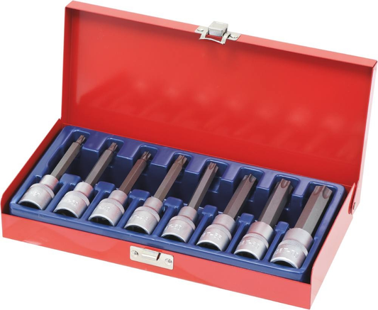 Douilles tournevis 1/2" avec embout 100mm Torx® de T27 à T70 - coffret métallique de 8 pcs
