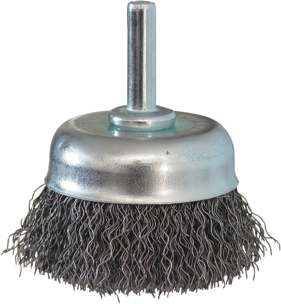 Brosse conique sur tige 6mm fil acier ondulé 50mm