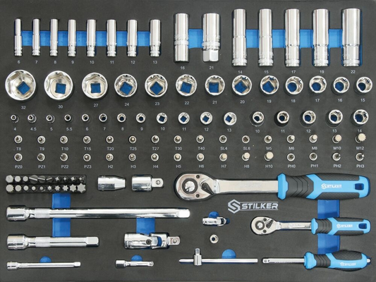 Module mousse 527x387mm douilles/cliquets 1/2" - 1/4" - 110 pcs
