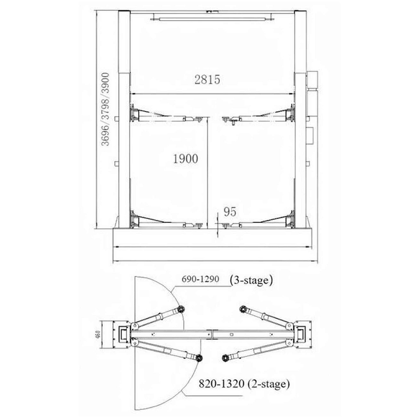 Pont 2 Colonnes 4T Automatique – Invento EL S40 TL (230V avec Traverse Supérieure)