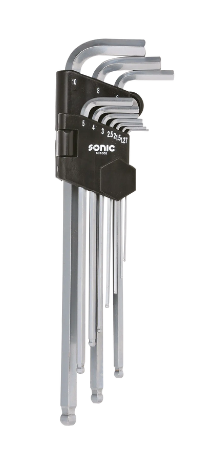 Clés mâles extra longues coudées tête sphérique étui 10-pcs.