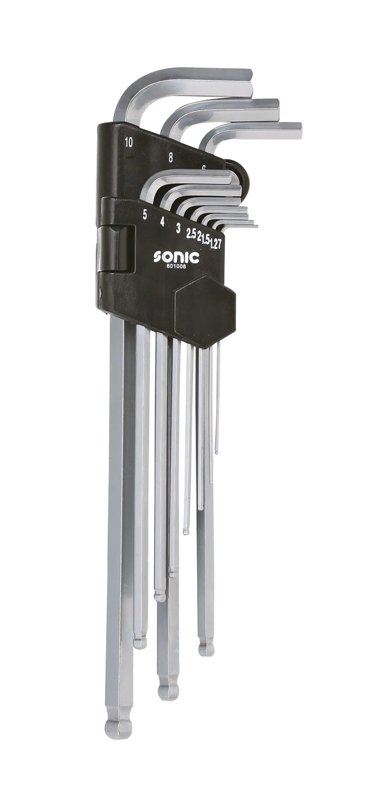 Clés mâles extra longues coudées tête sphérique étui 10-pcs.