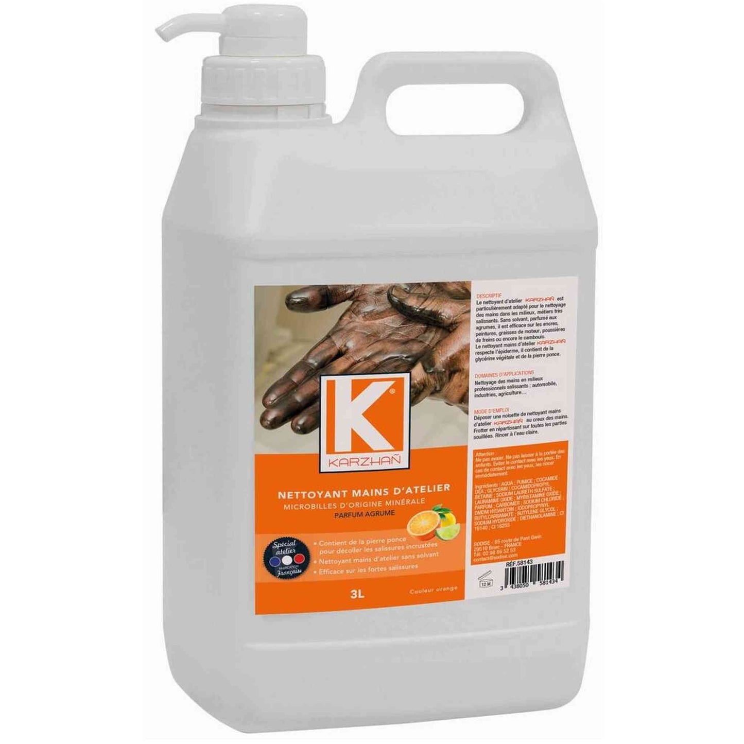 nettoyant mains Karzhan orange 3L avec pompe