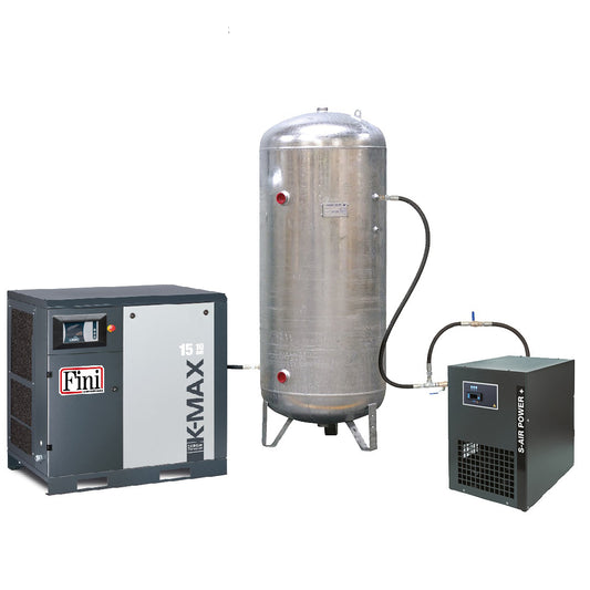 K-MAX 15/10/500VG/ES - Pack 15 kW 10 bar réservoir galvanisé 500 L sécheur P+