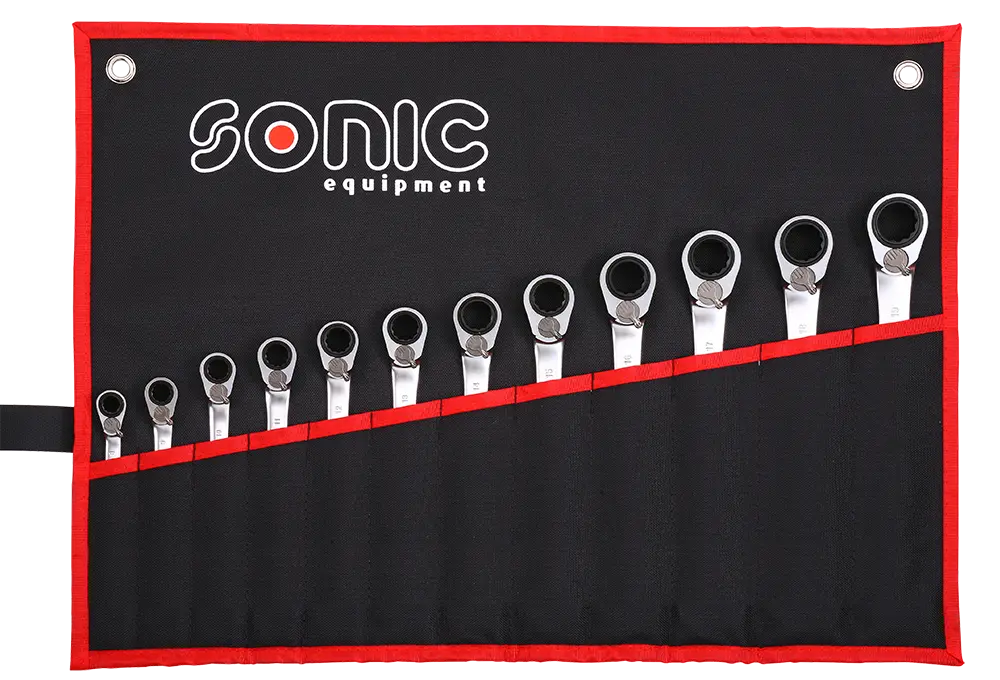 Clés mixtes à cliquet reversible 12 pans en trousse 12-pcs.