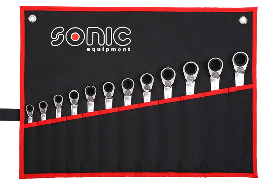 Clés mixtes à cliquet reversible 12 pans en trousse 12-pcs.