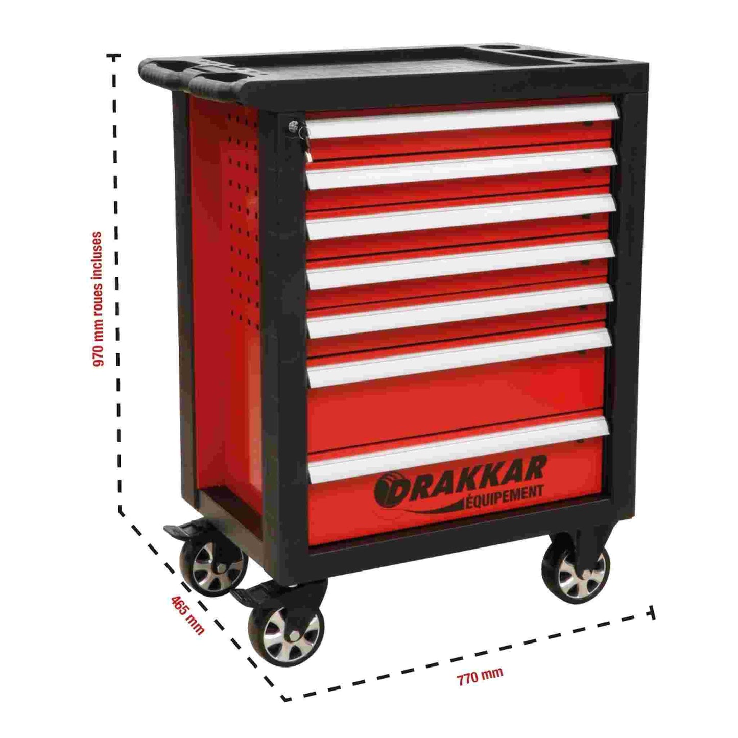 SERVANTE 7 TIROIRS ROUGE (97CM) SANS ACCESSOIRES *DT*