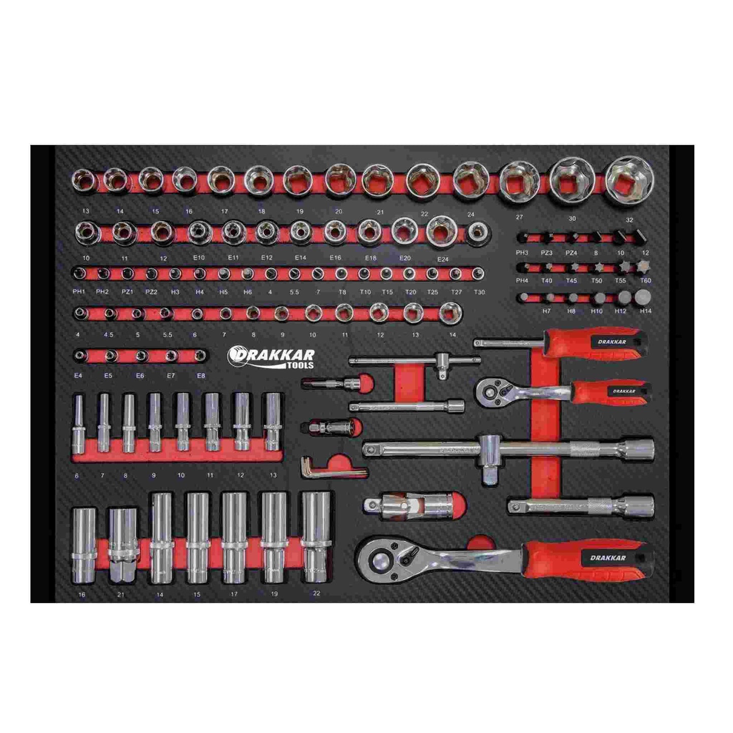 Servante d'atelier 10 tiroirs composée de 176 outils - modules finition carbone