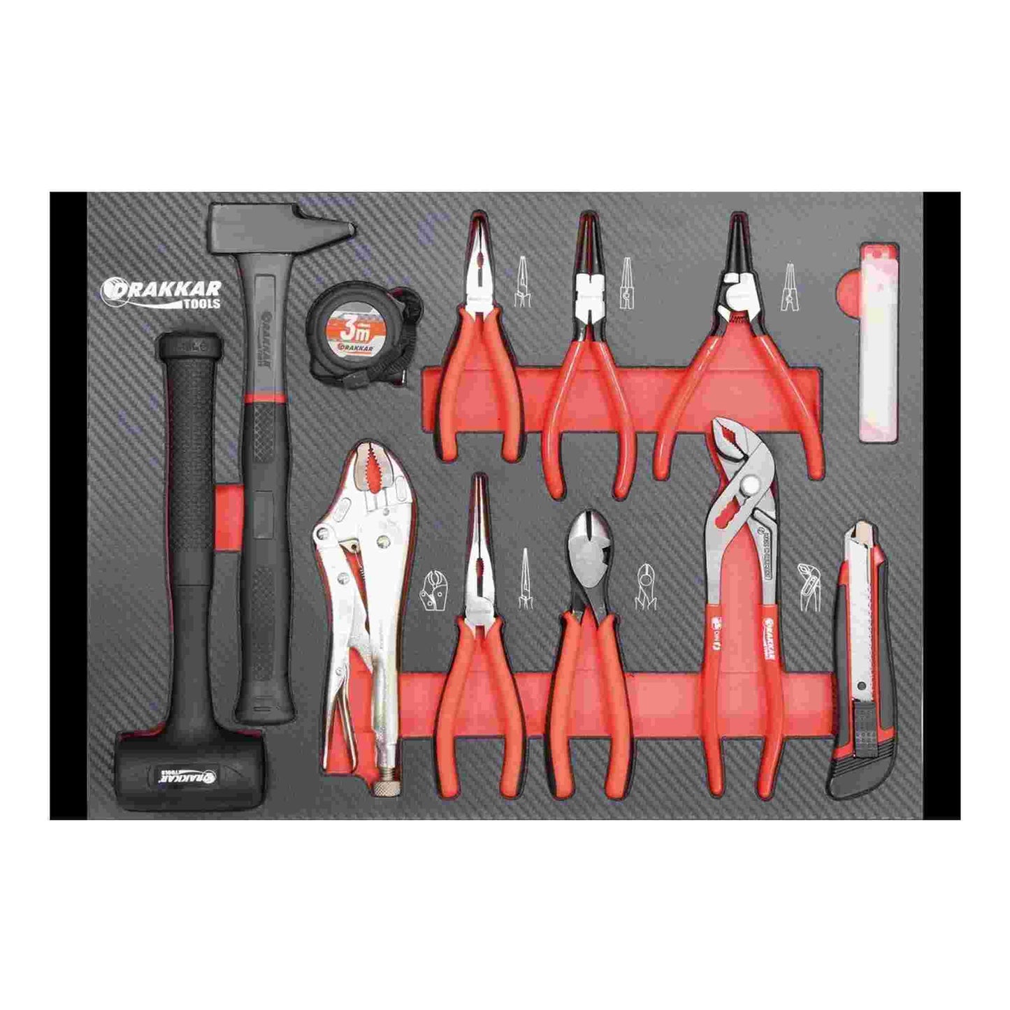Servante d'atelier 10 tiroirs composée de 176 outils - modules finition carbone