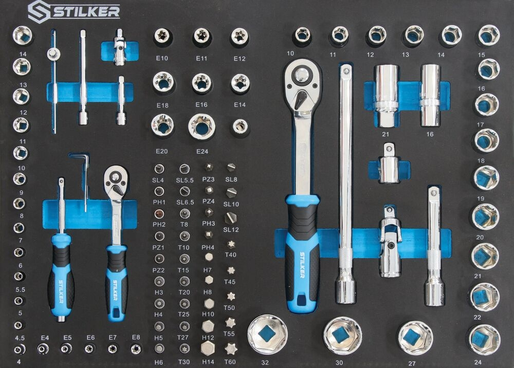 Servante d'atelier 7 tiroirs composée de 164 outils - modules mousses